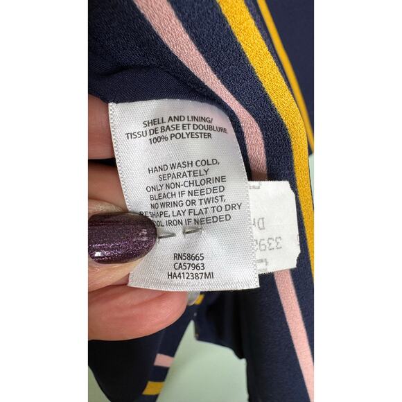 Halogen Womens Striped Yellow Pink Navy Blazer Open Front Career Business Large - Picture 6 of 7